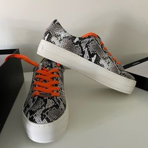 J Slides Hippie black/white embossed croc platform sneakers